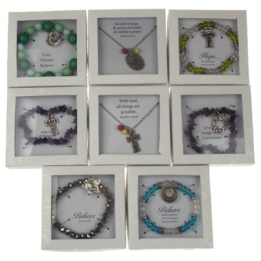 Jewelry Necklace Bracelet Religious Lot 8 Faith God Love Hope Dream Believe